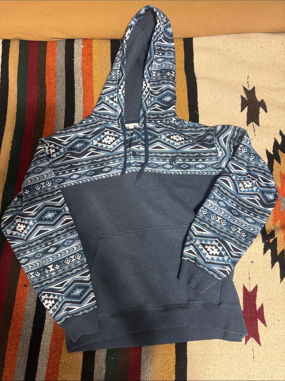 Hooey Blue and White Aztec Lined Hoodie